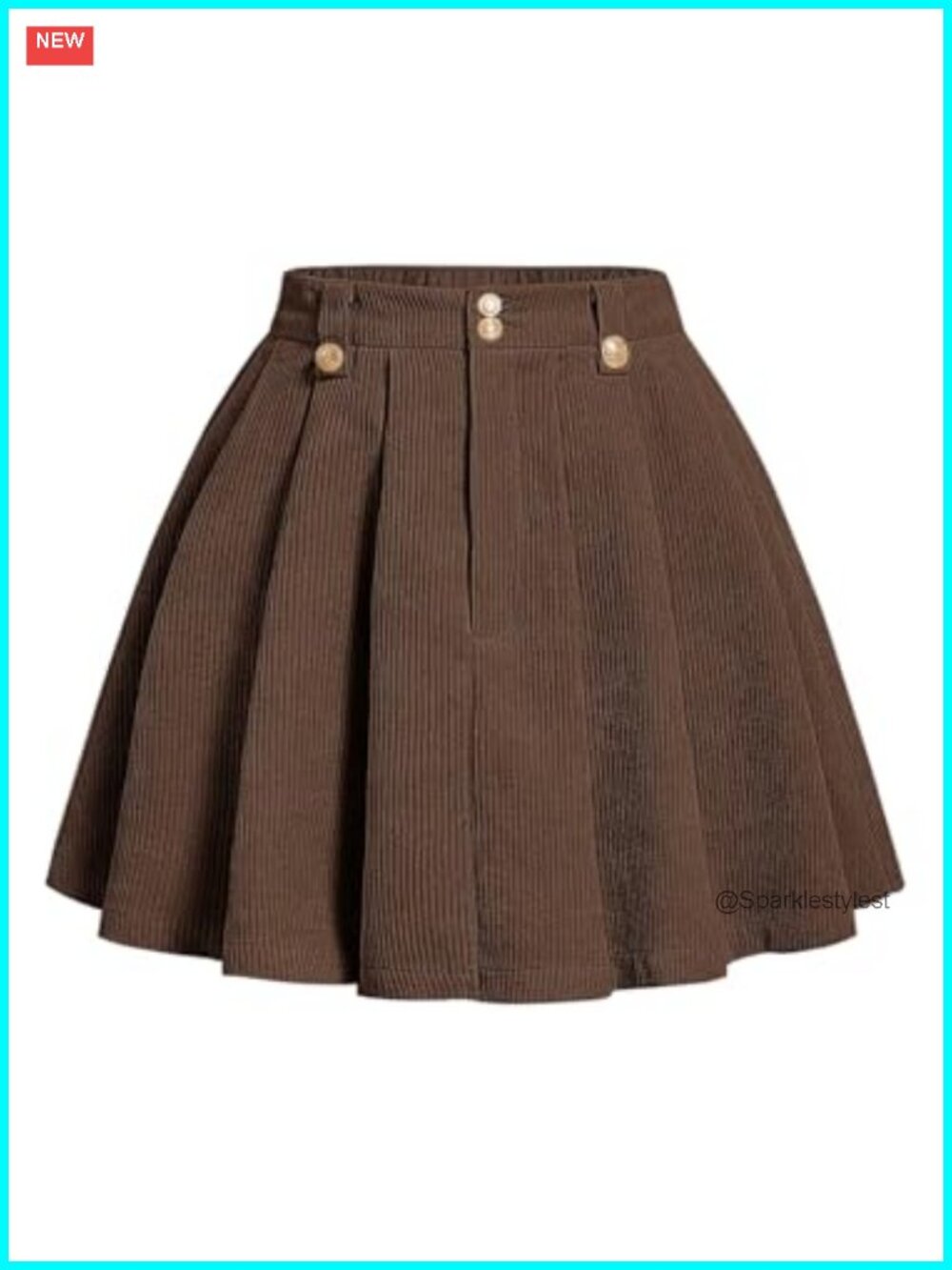 Corduroy Pleated Mini Skirt High Waist A Line Flared Zipper